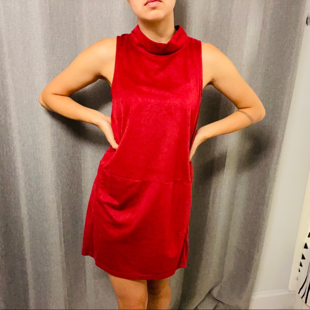 Red Suede Cowl Neck Dress